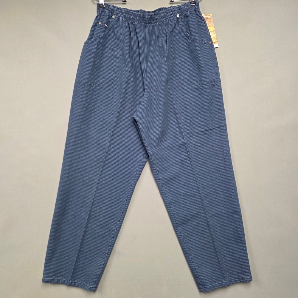 Chic Casuals Vintage Pinstripe Elastic Waist Pants Blue White Size 18 Petite